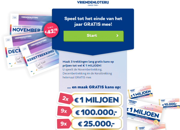 Gratis 3 Loten cadeau bij meespelen met Vriendenloterij