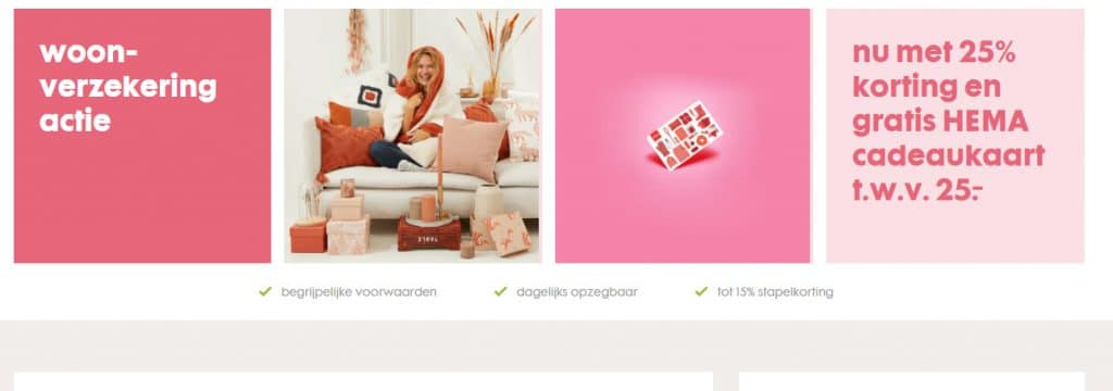 Gratis HEMA cadeaukaart + 25% korting cadeau bij inboedelverzekering van HEMA