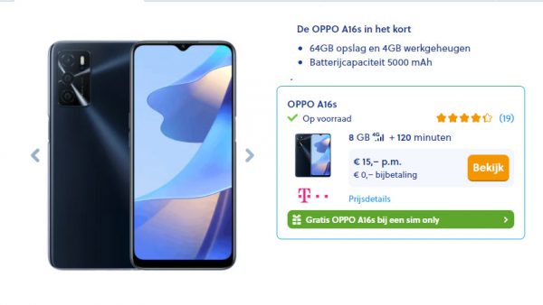 Gratis OPPO A16s smartphone cadeau bij sim-only abonnement van T-Mobile