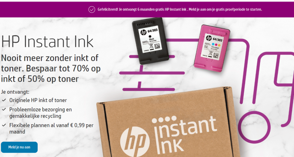 Gratis 6 maanden HP Inkt cadeau bij proefabonnement van HP
