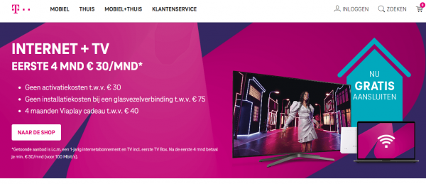 Gratis 4 maanden Viaplay cadeau bij Internet + Tv van T-mobile