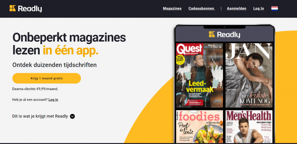 Gratis 1 maand cadeau bij alle magazines van Readly