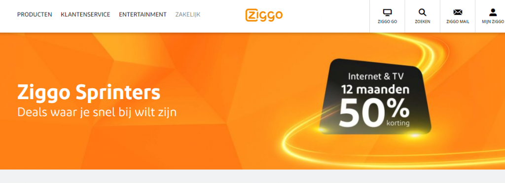 Gratis 12 maanden lang 50% korting cadeau bij internet + tv abonnementen van Ziggo