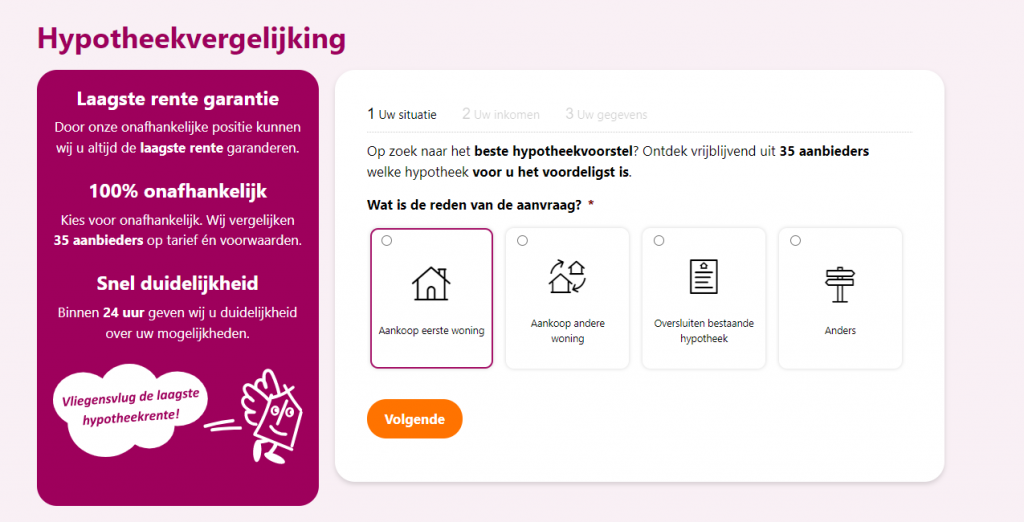 Gratis hypotheekvergelijking bij vergelijken van hypotheek-rentetarieven.nl