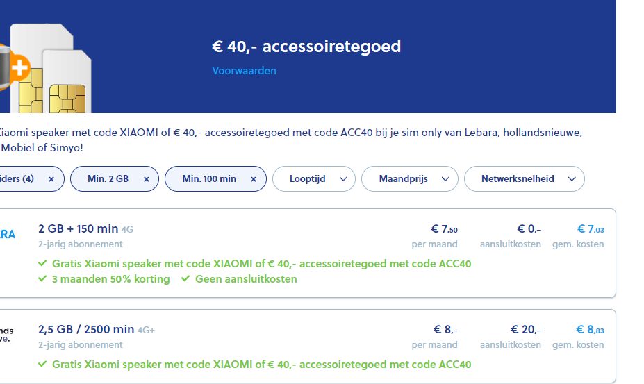 Gratis accessoiretegoed cadeau bij sim-only abonnement van Mobiel.nl