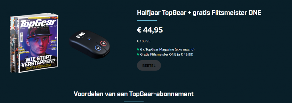 Gratis Flitsmeister One cadeau bij halfjaar abonnement van TopGear Magazine