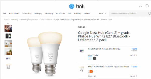 Gratis Philips Hue E27 lampen cadeau bij Nest Hub 2 van Tink