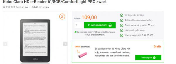 Gratis powerbank cadeau bij aanschaf van Kobo Clara HD e-Reader