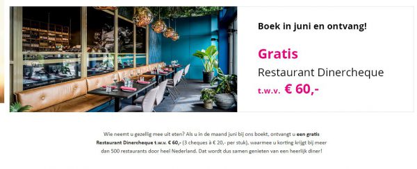 Gratis restaurant dinercheque cadeau bij boeking in Juni van Voordeeluitjes