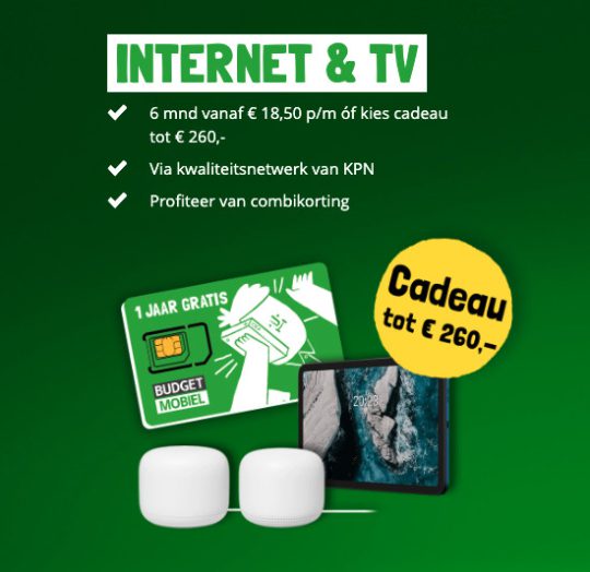 Gratis Budget Mobiel Sim Only Onbeperkt abonnement voor 1 jaar bij Internet & TV bij Budget Alles in 1