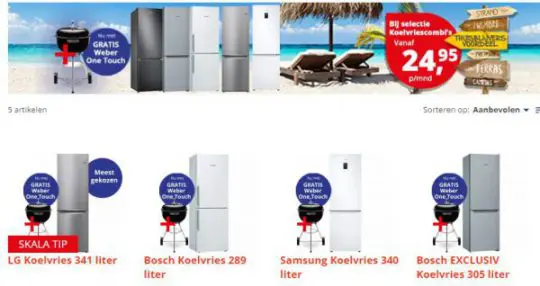 Gratis Weber cadeau bij huren koelvriescombinatie van Skala.nl