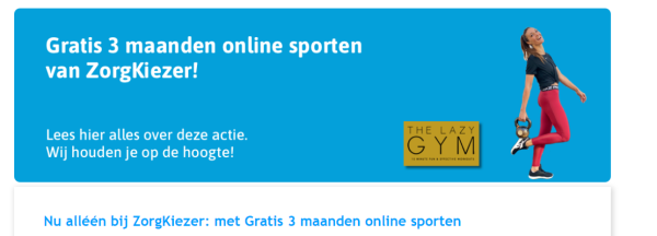 Gratis 3 maanden online sporten cadeau bij overstappen zorgverzekering van Zorgkiezer.nl