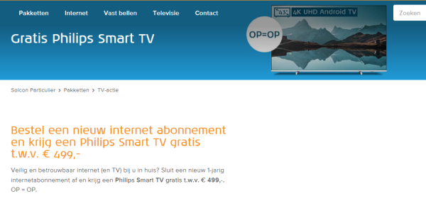 Gratis 43″ Philips 4K tv cadeau bij internet abonnement van Solcon