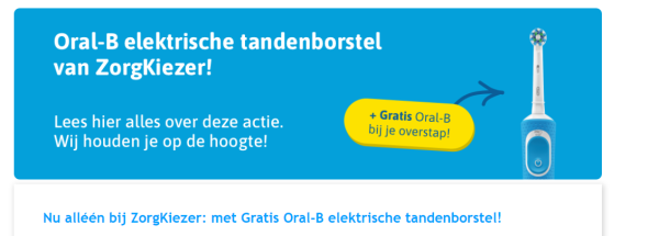 Gratis Oral-B tandenborstel cadeau bij overstappen zorgverzekering van Zorgkiezer.nl
