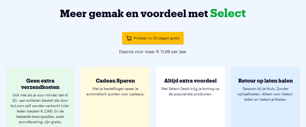 Gratis 1 maand Bol.com Select cadeau bij proefabonnement van Bol.com