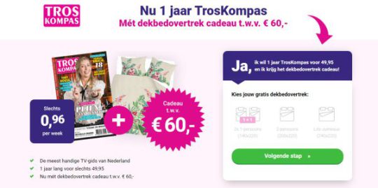 Gratis dekbedovertrek cadeau bij abonnement op TrosKompas