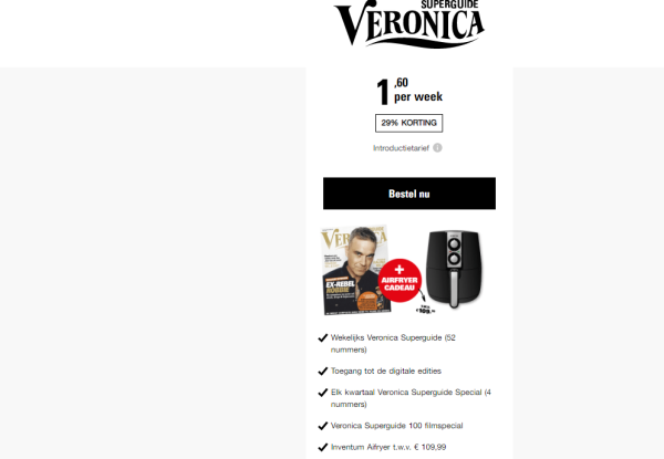 Gratis Inventum Airfryer cadeau bij abonnement op Veronica Superguide