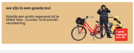 Gratis regenpak cadeau bij fiets-, scooter- of brommerverzekering van HEMA