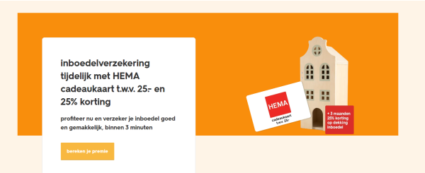 25% korting + 25€ cadeaukaart cadeau bij inboedelverzekering van HEMA