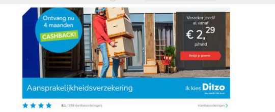 4 maanden cashback cadeau bij aansprakelijkheidsverzekering van Ditzo