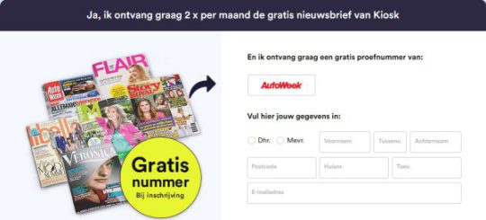 Gratis AutoWeek magazine cadeau bij inschrijven nieuwsbrief van Kiosk