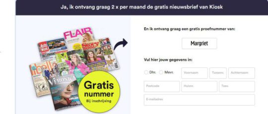 Gratis Margriet magazine cadeau bij inschrijven nieuwsbrief van Kiosk