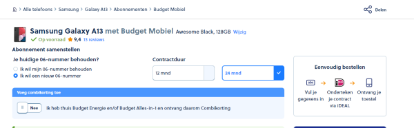 Gratis Samsung Galaxy A13 cadeau bij Budget Mobiel sim only van Mobiel.nl