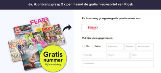 Gratis Veronica magazine cadeau bij inschrijven nieuwsbrief van Kiosk