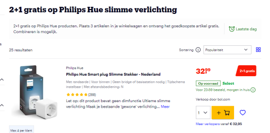 2+1 gratis op Philips Hue slimme verlichting bij Bol.com