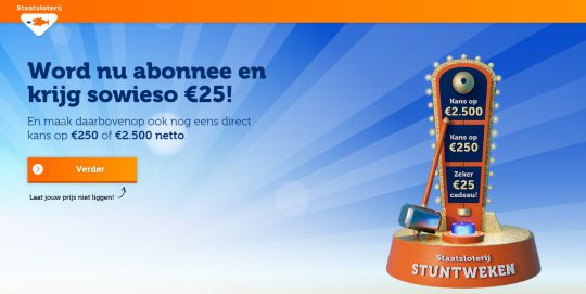 Gratis €25 cadeau bij abonnement van Staatsloterij