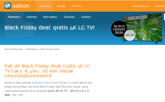 Gratis 4K LG TV cadeau bij internetabonnement van Solcon