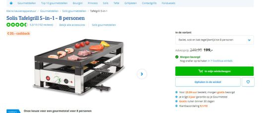 €20 cashback cadeau bij Solis Tafelgrill van Coolblue