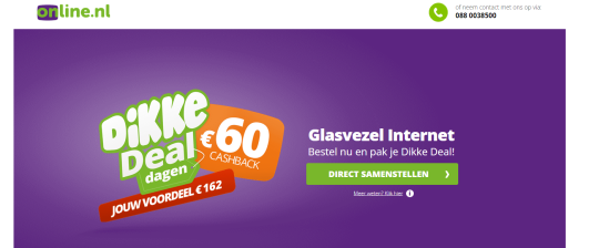 €60 cashback cadeau bij Glasvezel Internet van Online.nl