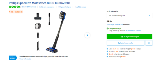 €90 cashback cadeau bij Philips SpeedPro Max series 8000 van Coolblue