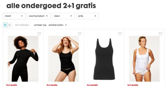 Alle damesondergoed 2+1 gratis cadeau van Hema