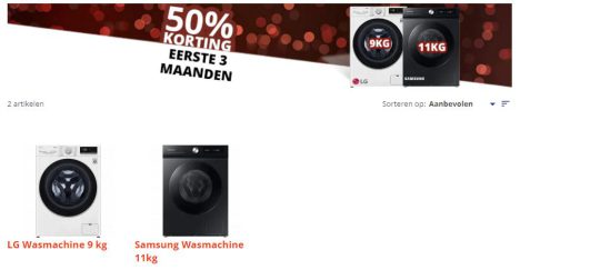 Eerste 3 maanden 50% korting cadeau bij huren wasmachine van Skala.nl