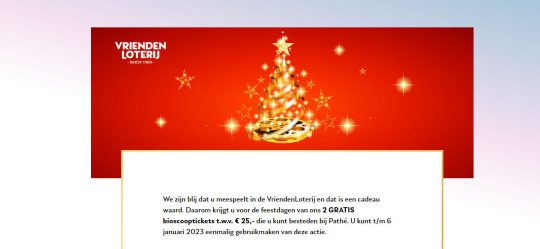 Gratis 2 Pathé kaarten cadeau voor VriendenLoterij spelers