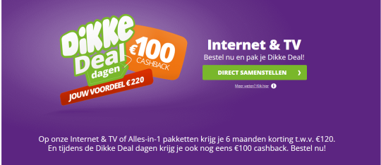 €100 cashback cadeau bij Internet en Tv van Online