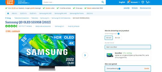 €100 cashback cadeau bij Samsung QD OLED van Coolblue