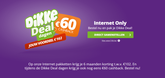 €60 cashback cadeau bij Internet Only van Online