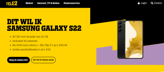 Gratis €100 cashback + JBL Flip 5 cadeau bij Samsung Galaxy S22 van Tele2