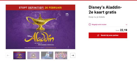 Gratis 2e kaartje cadeau bij musical Aladdin in AFAS theater