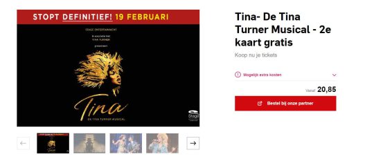Gratis 2e kaartje cadeau bij musical Tina Turner in Beatrix Theater