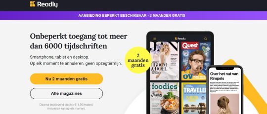 2 maanden gratis Readly cadeau bij onbeperkt toegang van Readly