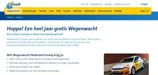 Gratis 1 jaar Wegenwacht Instap cadeau van ANWB