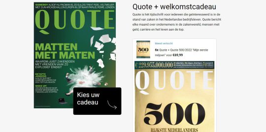 Gratis boek "Mijn eerste miljoen" cadeau bij abonnement Quote