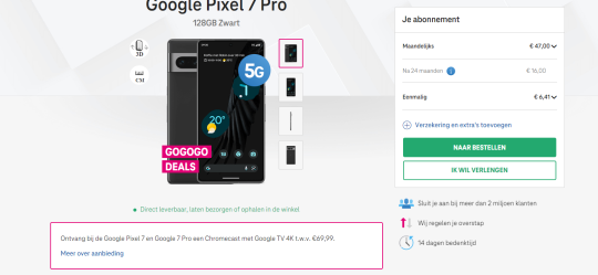 Gratis Google Chromecast 4K met Google TV cadeau bij Google Pixel 7 Pro van T-Mobile