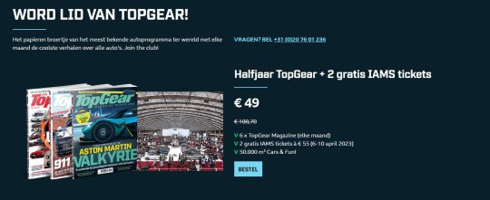 2 gratis IAMS tickets cadeau bij abonnement van TopGear Magazine