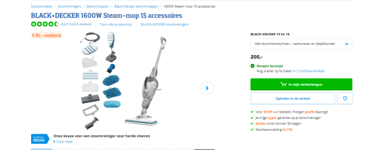 €30 cashback cadeau bij Black+Decker stoommop van Coolblue