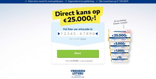 Gratis €15 welkomstcadeau bij meespelen van Vriendenloterij